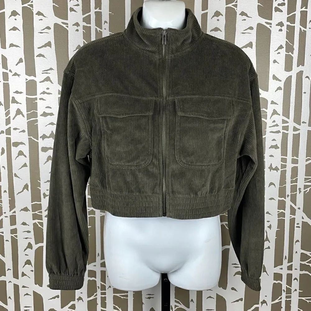 aerie Ribbed Velour Cropped Zip Front Jacket NEW $60